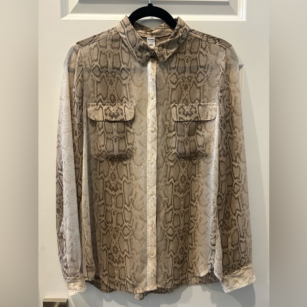 Old Navy Beige Snake Skin Patterned Button-Up